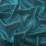 Draped Aqua Teal Sheer Square Shimmer Stretch Tulle Fabric showing a geometric reflective grid across fluid folds