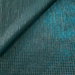 Front and back of Aqua Teal Sheer Square Shimmer Stretch Tulle Fabric showing square motif, sheer knit base and flexible stretch