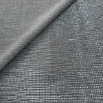 Front and back of Bright Silver Sheer Square Shimmer Stretch Tulle Fabric showing square motif, sheer knit base and flexible stretch