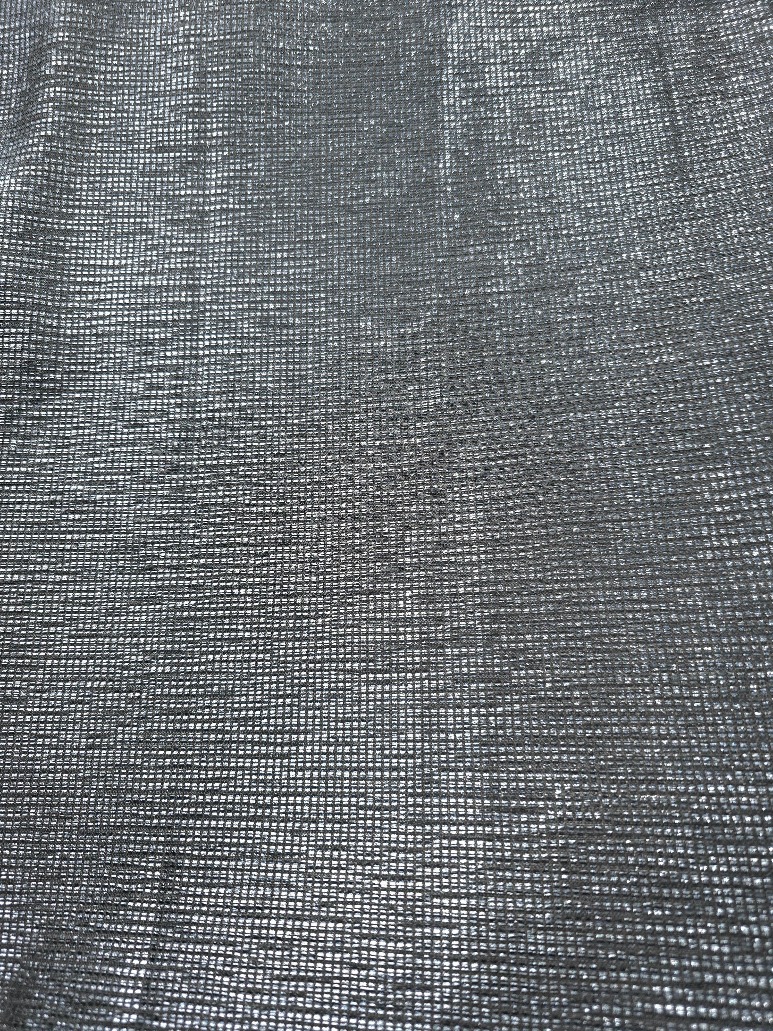 Surface detail of Bright Silver Sheer Square Shimmer Stretch Tulle Fabric highlighting square grid scale and lightweight tulle texture
