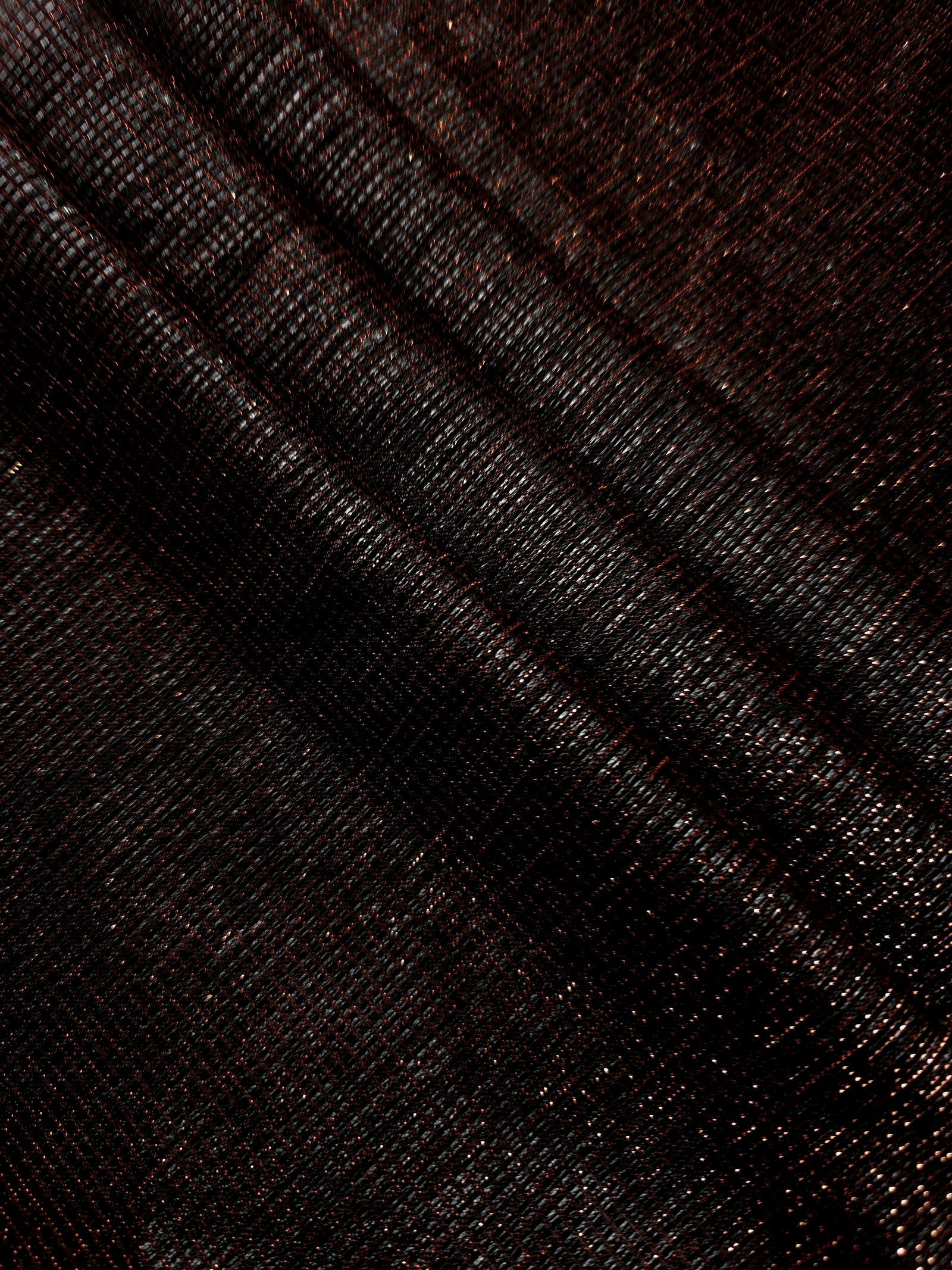 Layered Burnt Copper Sheer Square Shimmer Stretch Tulle Fabric showing overlapping geometry, denser shimmer and translucent depth