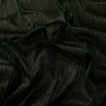 Draped Deep Emerald Sheer Square Shimmer Stretch Tulle Fabric showing a geometric reflective grid across fluid folds