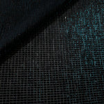Front and back of Deep Teal Sheer Square Shimmer Stretch Tulle Fabric showing square motif, sheer knit base and flexible stretch