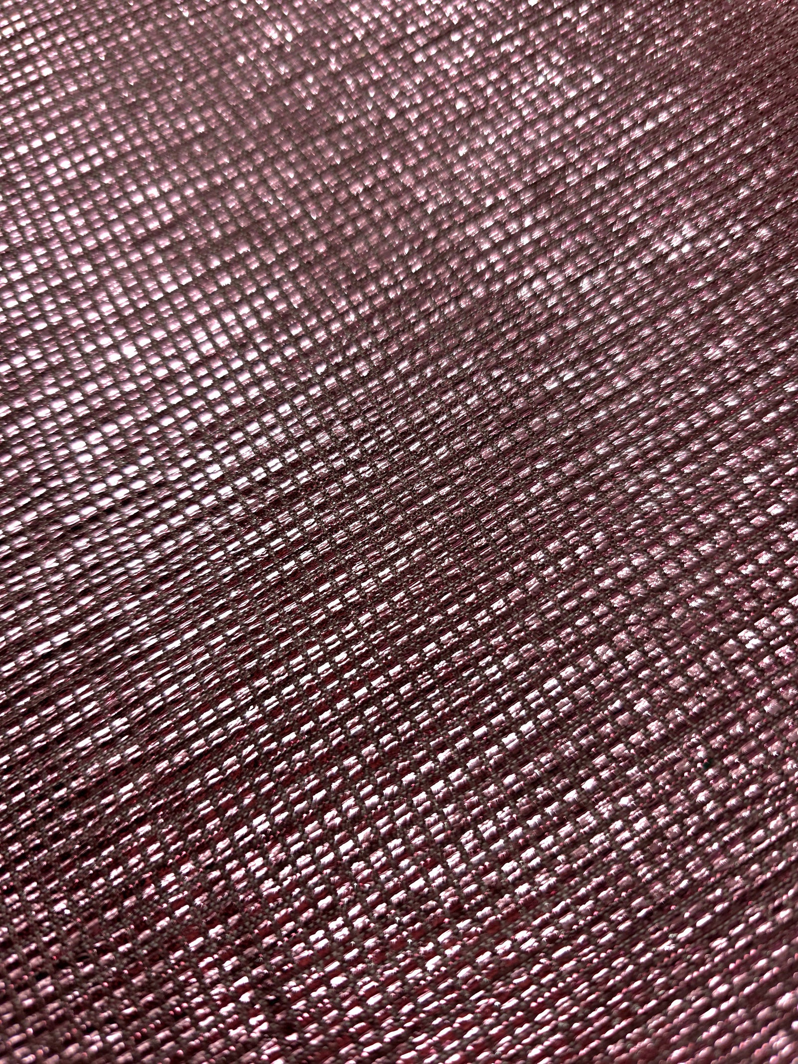 Close-up of Dusty Mauve Sheer Square Shimmer Stretch Tulle Fabric revealing the square shimmer repeat and fine transparent mesh