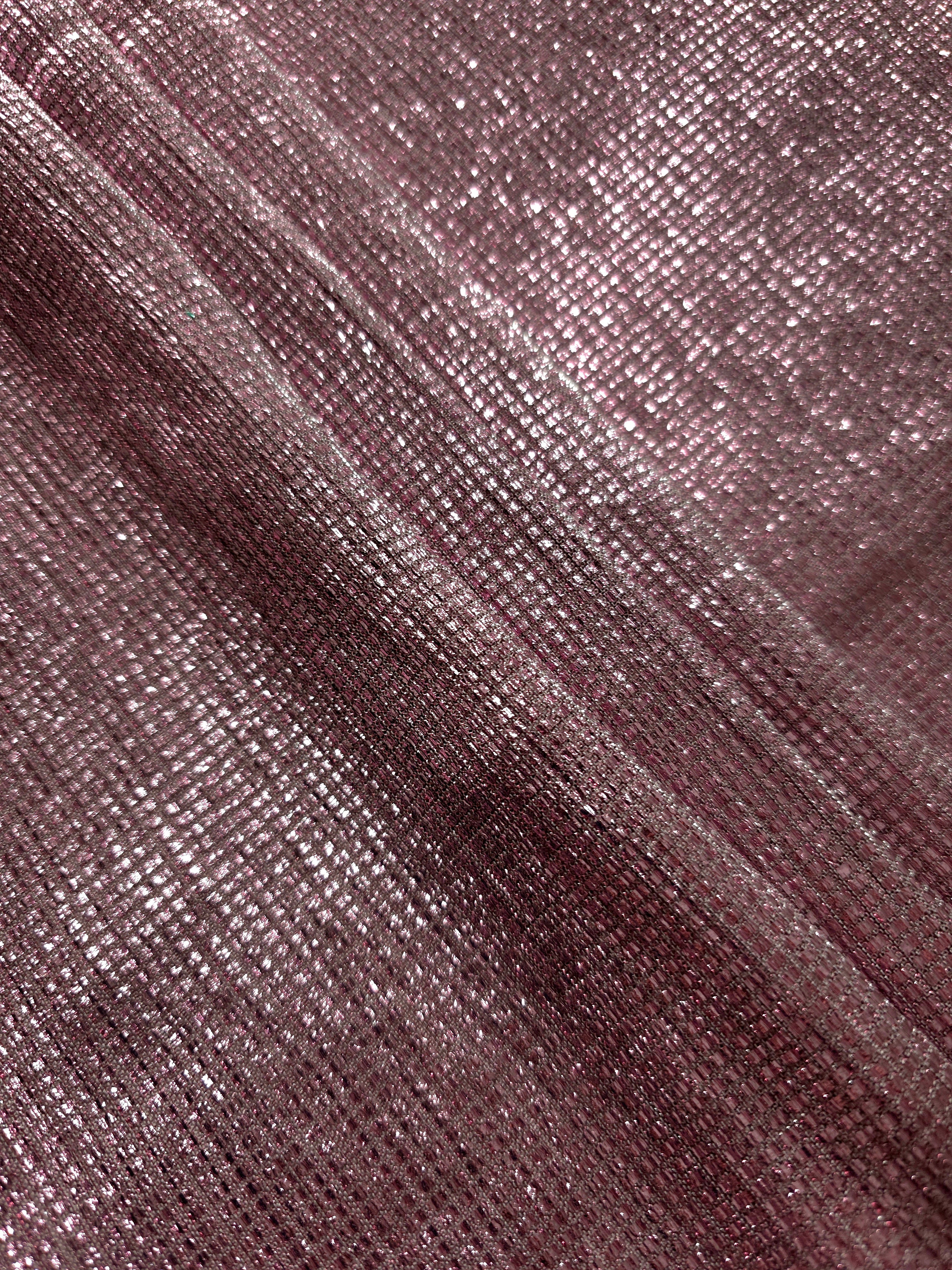 Layered Dusty Mauve Sheer Square Shimmer Stretch Tulle Fabric showing overlapping geometry, denser shimmer and translucent depth