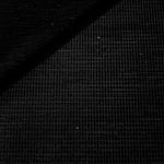 Front and back of Jet Black Sheer Square Shimmer Stretch Tulle Fabric showing square motif, sheer knit base and flexible stretch