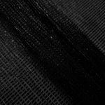 Layered Jet Black Sheer Square Shimmer Stretch Tulle Fabric showing overlapping geometry, denser shimmer and translucent depth