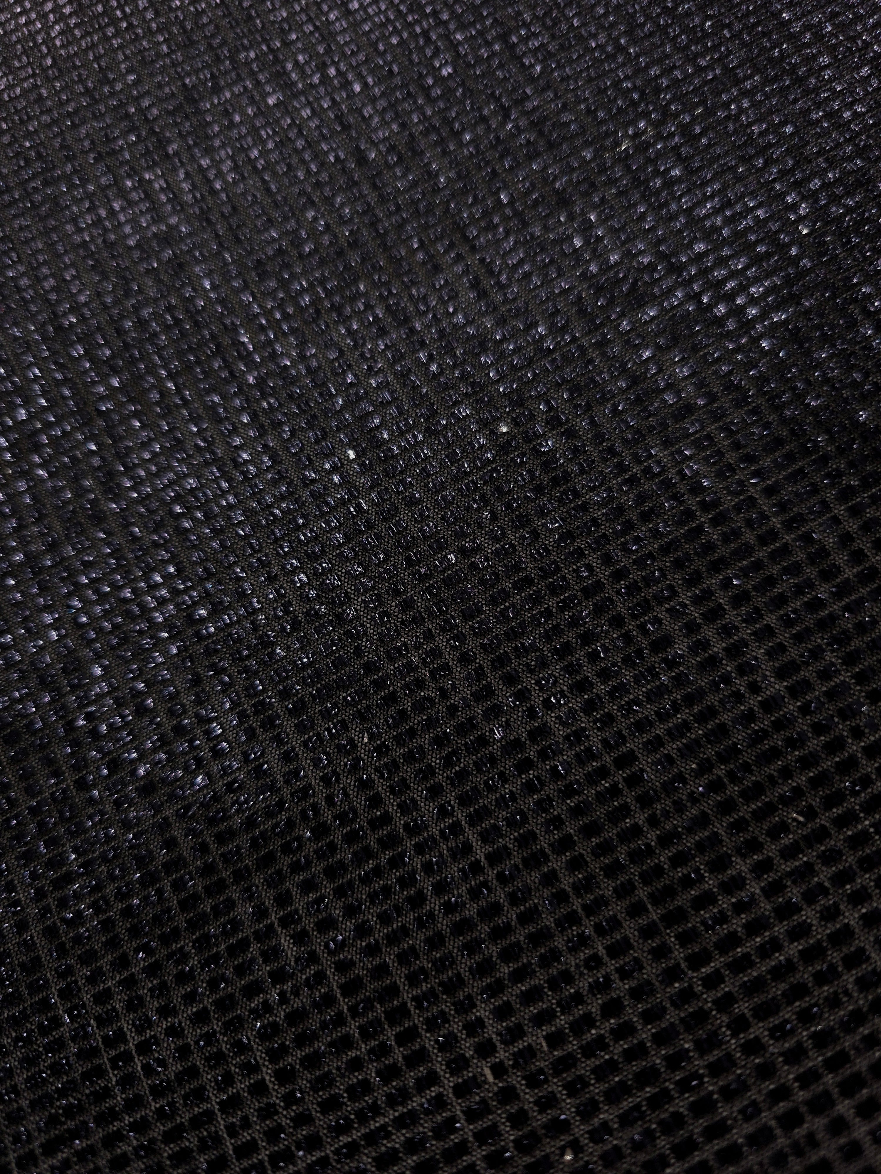 Close-up of Midnight Indigo Sheer Square Shimmer Stretch Tulle Fabric revealing the square shimmer repeat and fine transparent mesh