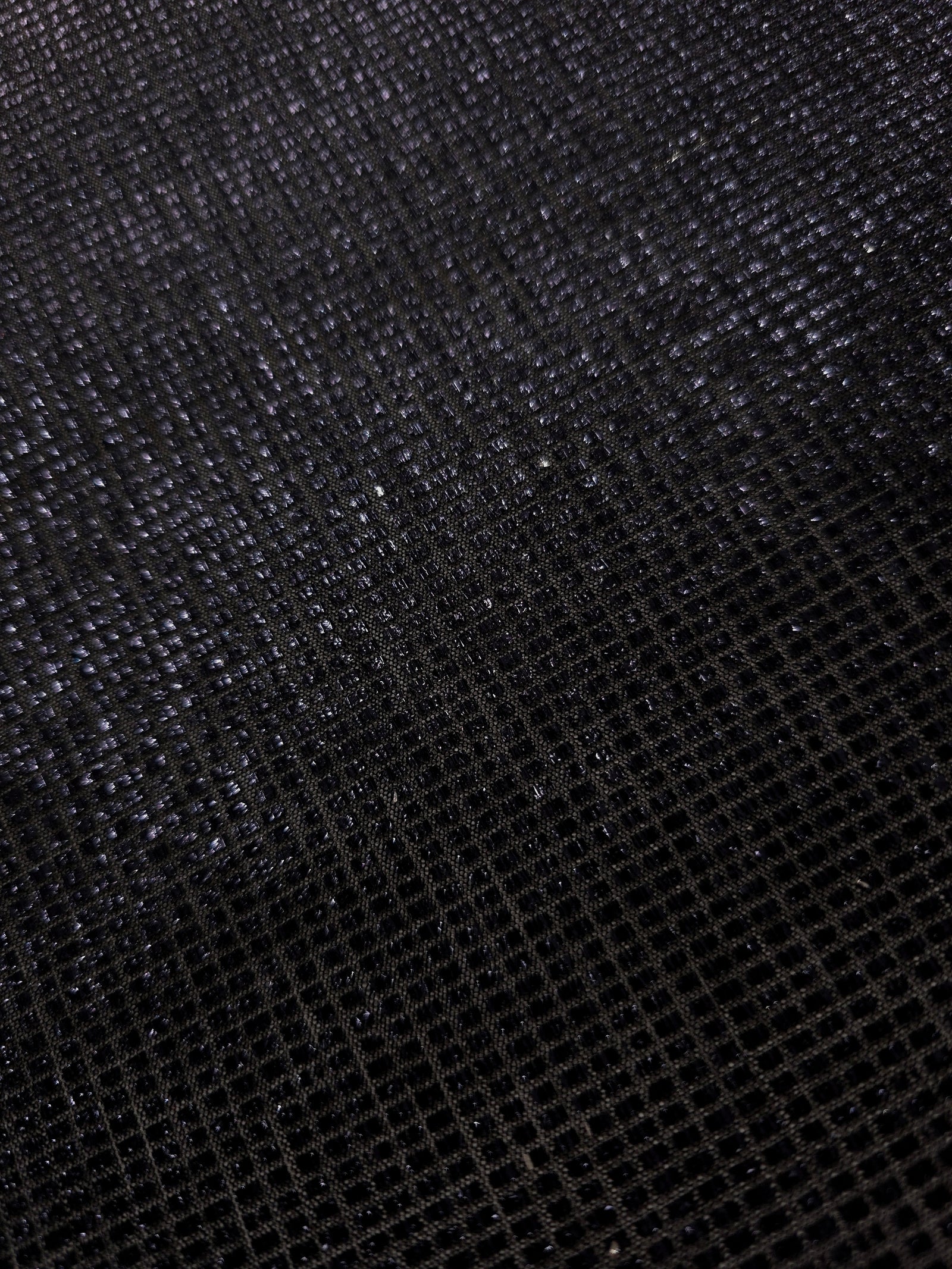 Close-up of Midnight Indigo Sheer Square Shimmer Stretch Tulle Fabric revealing the square shimmer repeat and fine transparent mesh