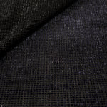 Front and back of Midnight Indigo Sheer Square Shimmer Stretch Tulle Fabric showing square motif, sheer knit base and flexible stretch
