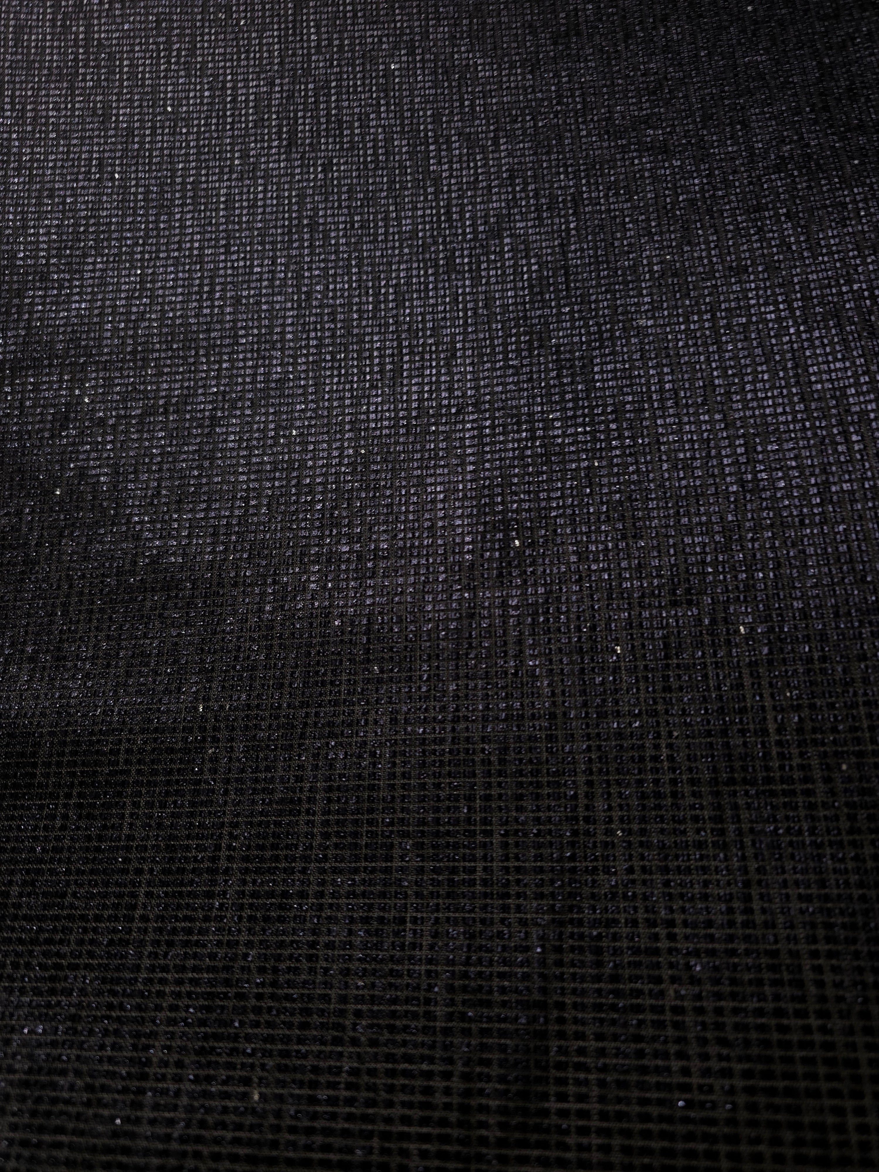 Surface detail of Midnight Indigo Sheer Square Shimmer Stretch Tulle Fabric highlighting square grid scale and lightweight tulle texture