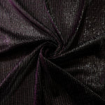Draped Plum Violet Sheer Square Shimmer Stretch Tulle Fabric showing a geometric reflective grid across fluid folds