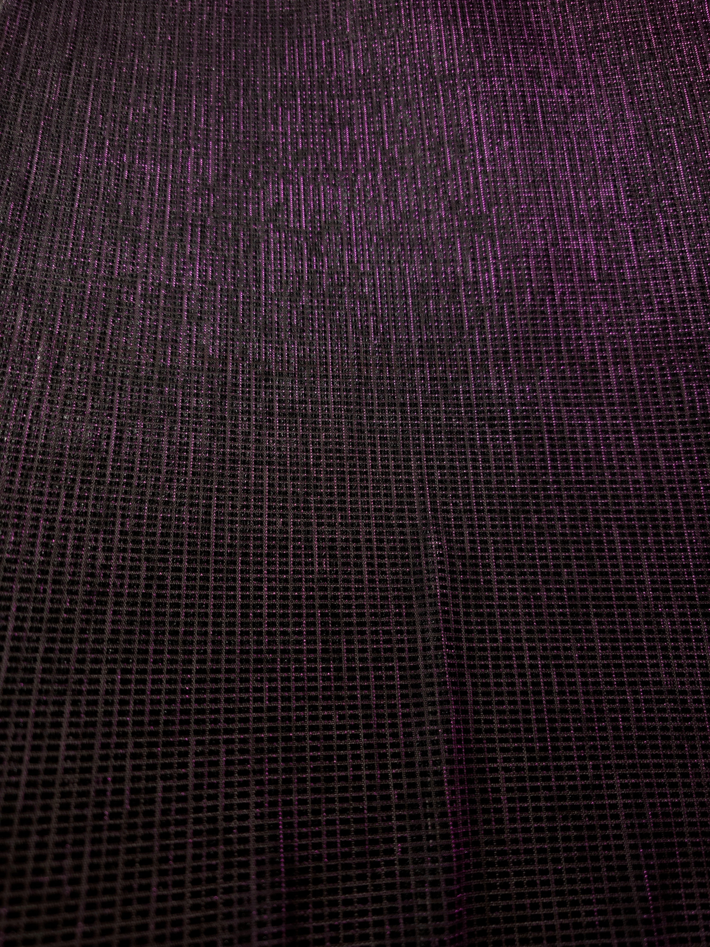Surface detail of Plum Violet Sheer Square Shimmer Stretch Tulle Fabric highlighting square grid scale and lightweight tulle texture