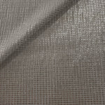 Front and back of Silver Gray Sheer Square Shimmer Stretch Tulle Fabric showing square motif, sheer knit base and flexible stretch