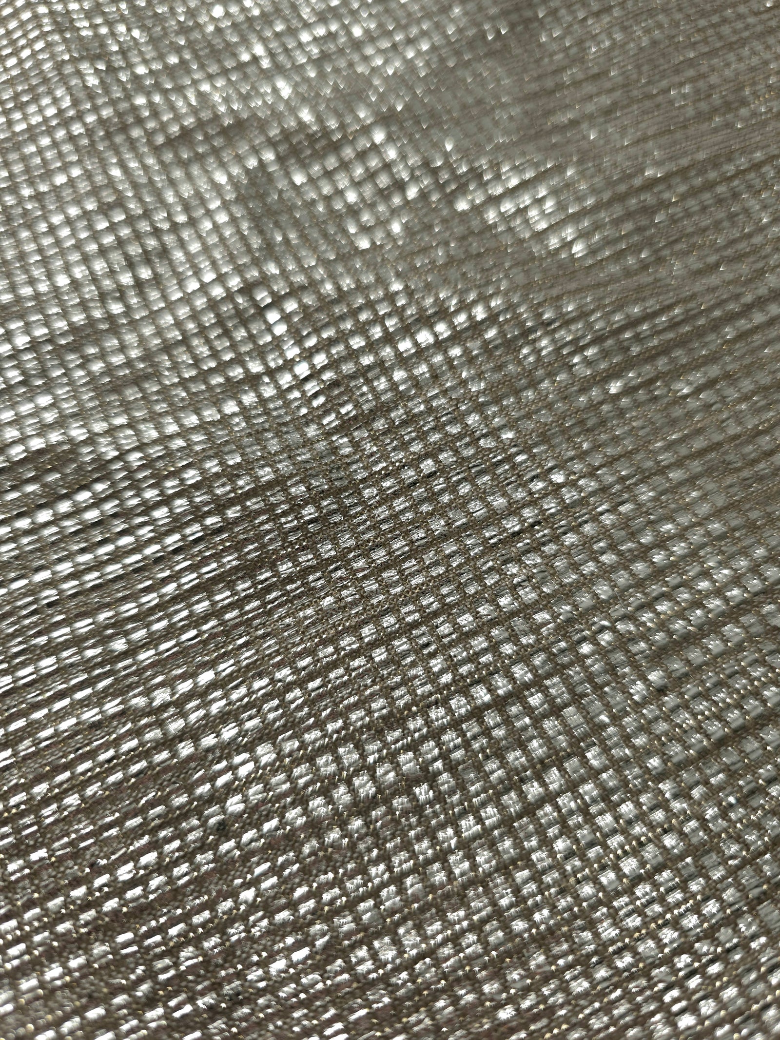 Close-up of Vanilla Cream Sheer Square Shimmer Stretch Tulle Fabric revealing the square shimmer repeat and fine transparent mesh