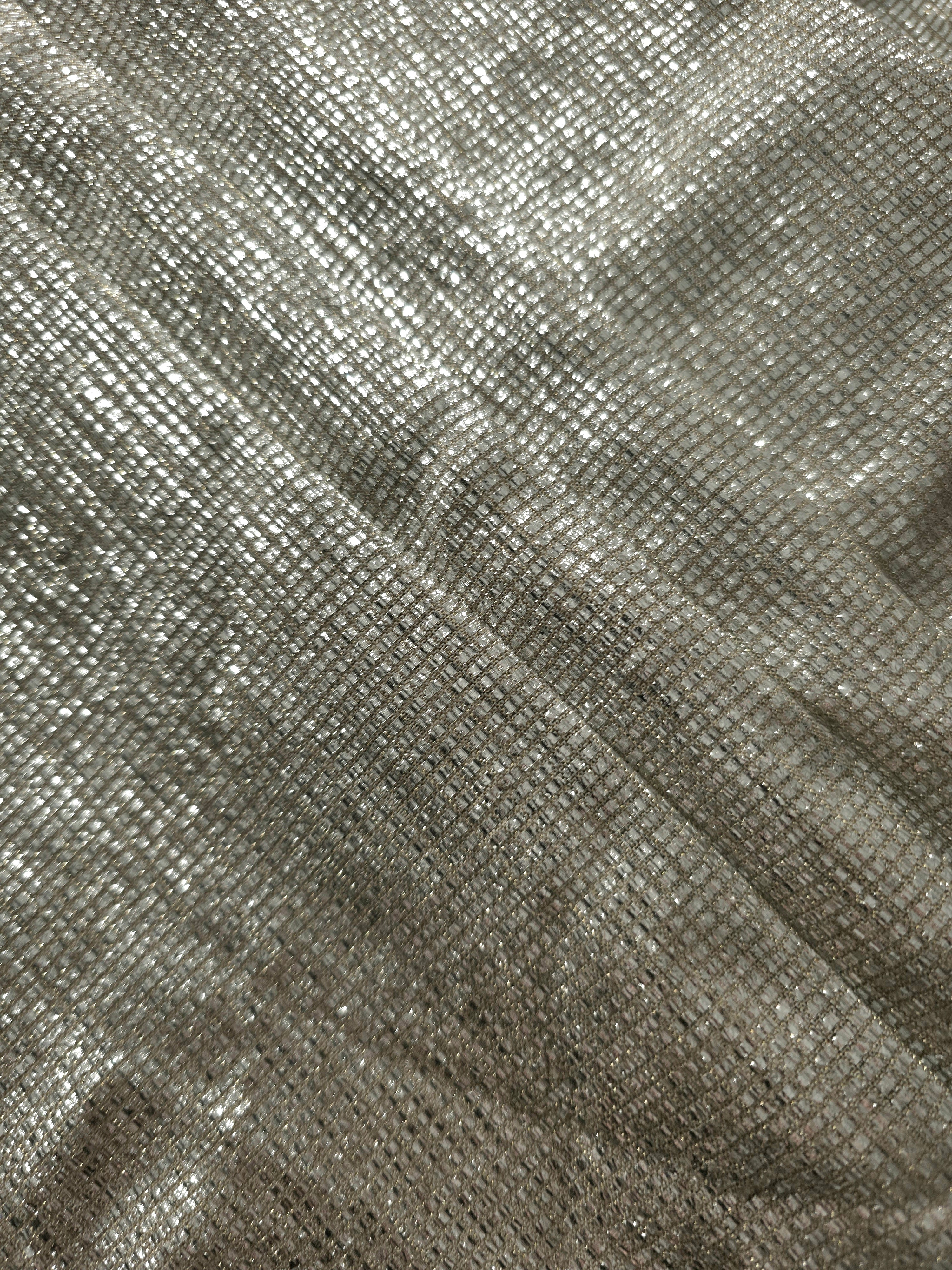 Layered Vanilla Cream Sheer Square Shimmer Stretch Tulle Fabric showing overlapping geometry, denser shimmer and translucent depth