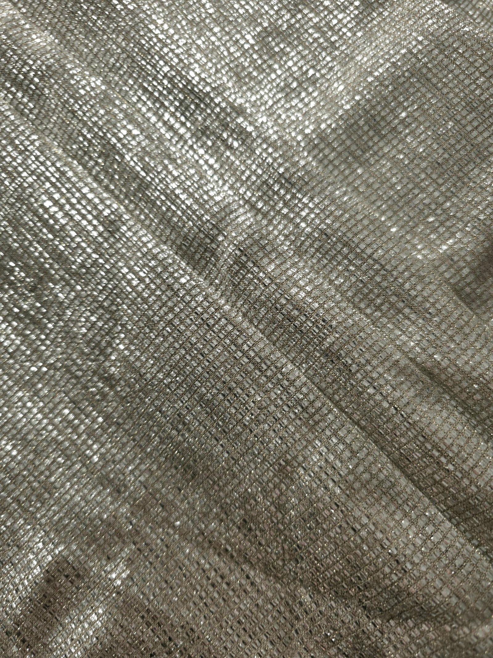 Layered Vanilla Cream Sheer Square Shimmer Stretch Tulle Fabric showing overlapping geometry, denser shimmer and translucent depth