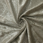 Swirl-draped Vanilla Cream Sheer Square Shimmer Stretch Tulle Fabric showing structured square reflections moving through soft folds