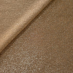 Front and back of Antique Gold Sheer Glitter Stretch Tulle Fabric showing transparent knit construction and flexible 4-way stretch