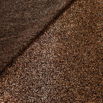 Front and back of Copper Bronze Sheer Glitter Stretch Tulle Fabric showing transparent knit construction and flexible 4-way stretch