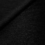 Front and back of Jet Black Sheer Glitter Stretch Tulle Fabric showing transparent knit construction and flexible 4-way stretch