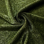 Swirl-draped Olive Green Sheer Glitter Stretch Tulle Fabric capturing reflective sparkle and fluid movement through flexible folds