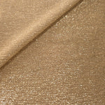 Front and back of Pale Gold Sheer Glitter Stretch Tulle Fabric showing transparent knit construction and flexible 4-way stretch