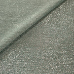 Front and back of Silver Sage Sheer Glitter Stretch Tulle Fabric showing transparent knit construction and flexible 4-way stretch