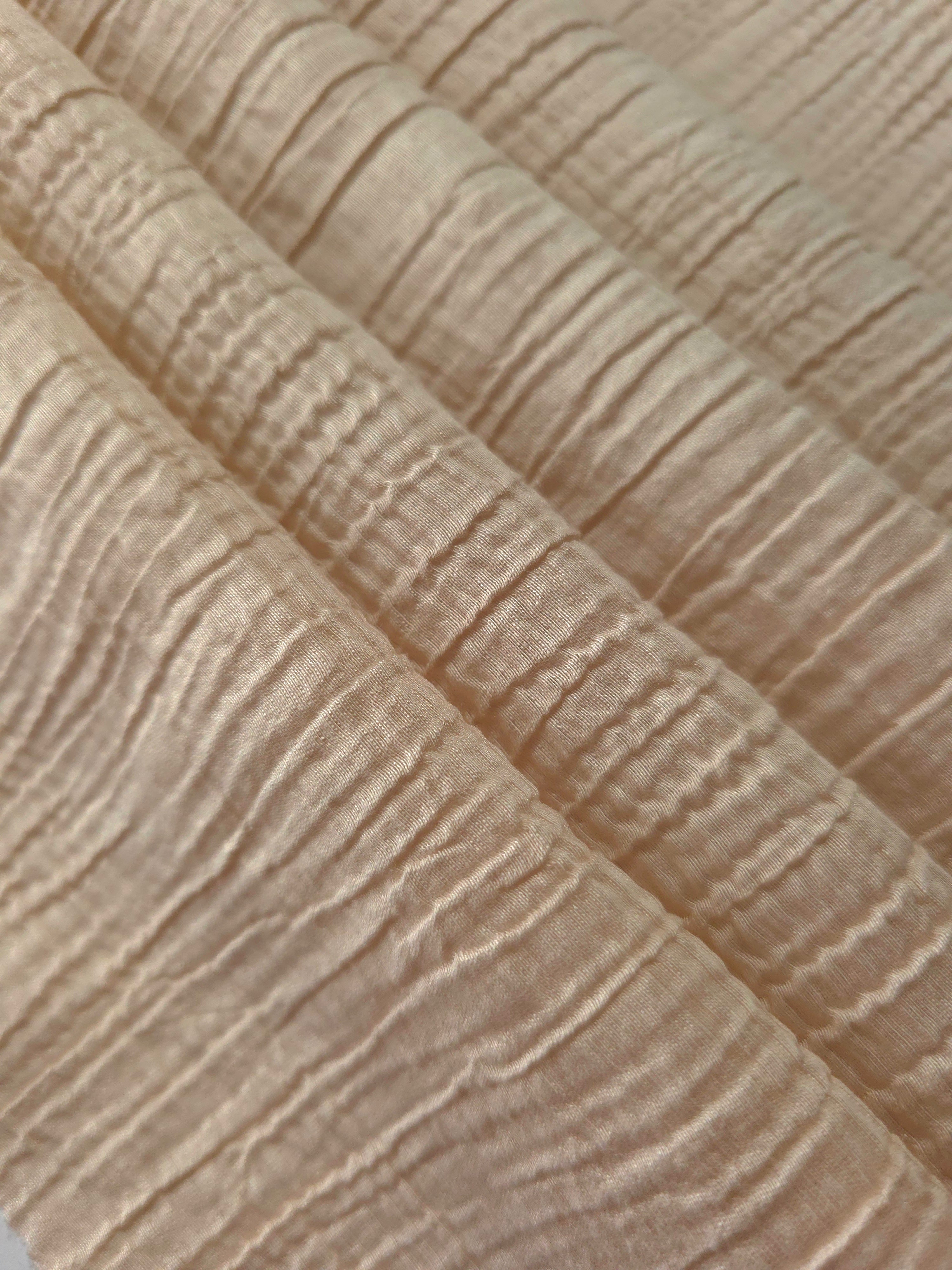 Close-up of Soft Beige Tencel jacquard showing tonal stripe texture and light weave.