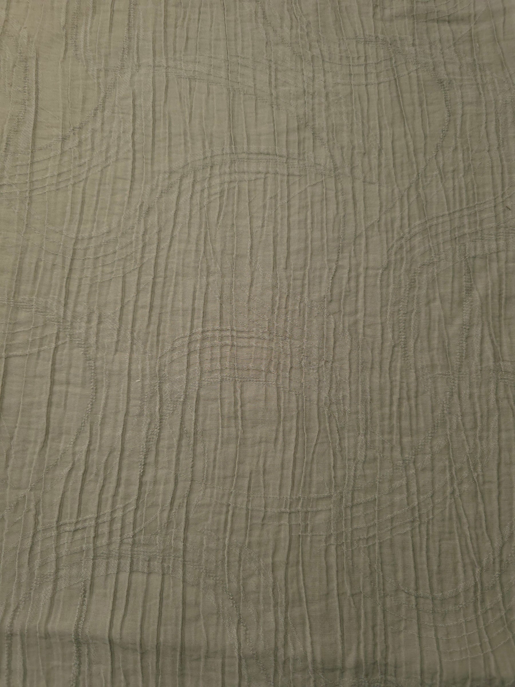 Flat view of Sage Green Tencel jacquard with tonal swirl texture for dresses and layers.