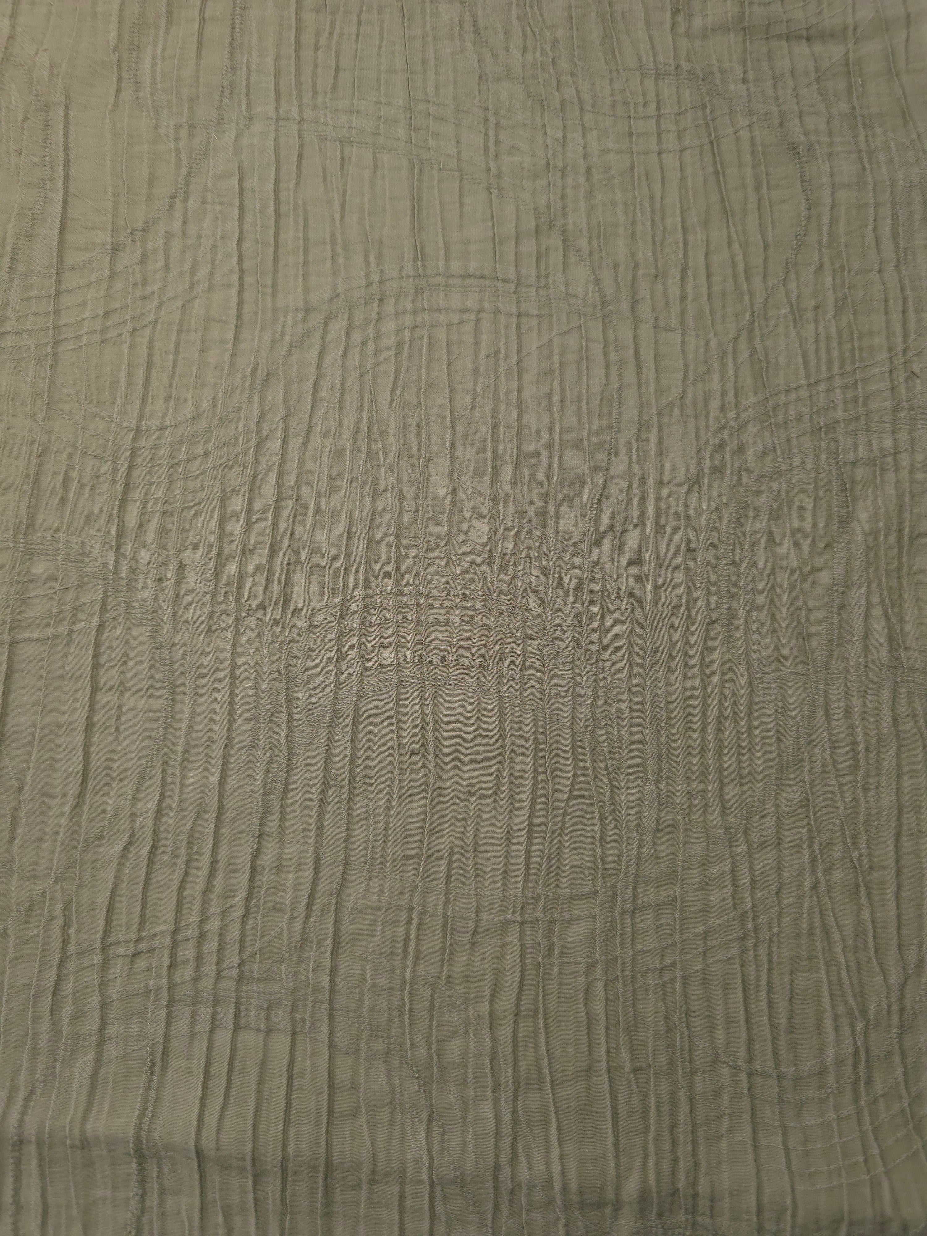 Flat view of Sage Green Tencel jacquard with tonal swirl texture for dresses and layers.