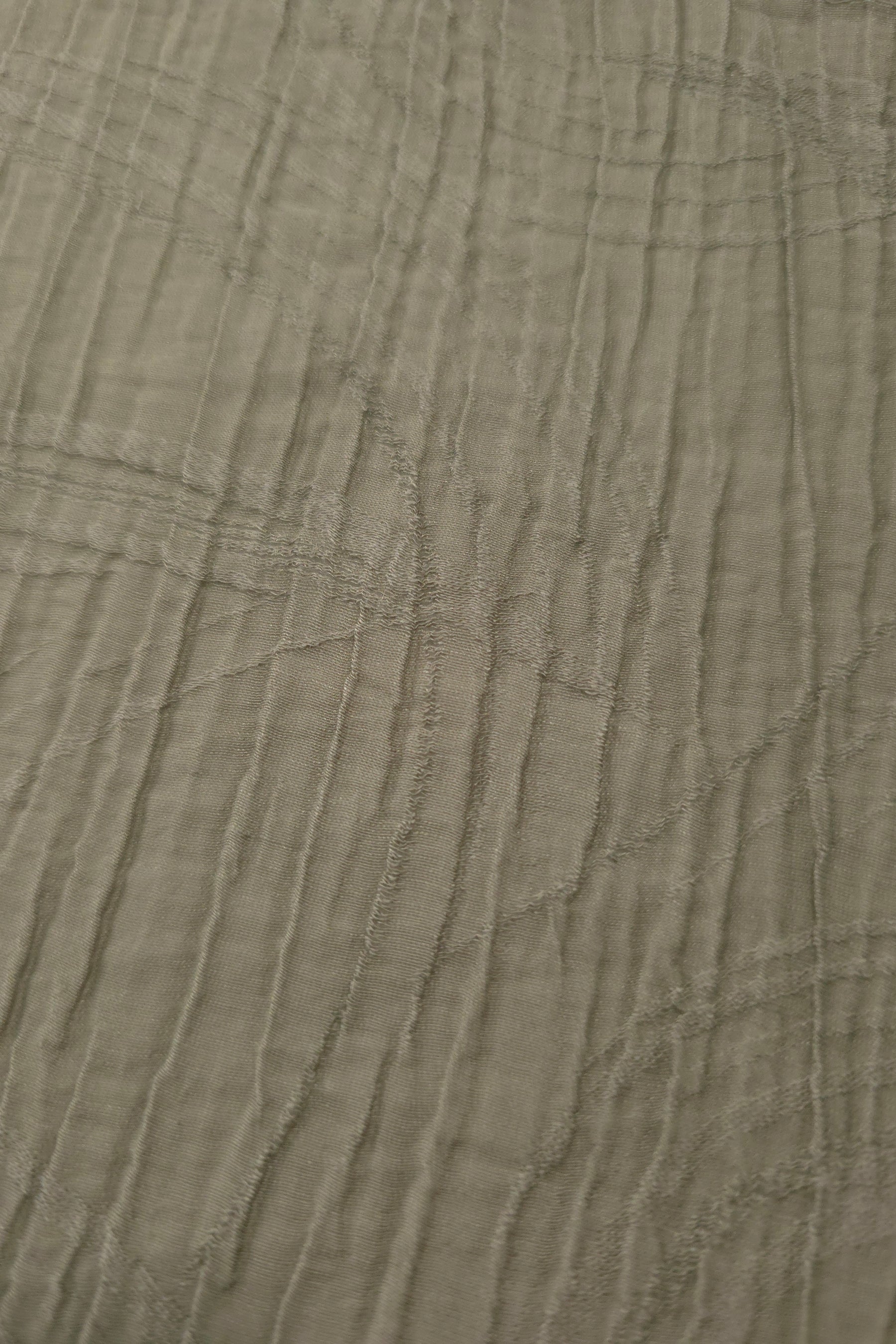 Close-up of Sage Green Tencel jacquard showing tonal swirl texture and light weave.
