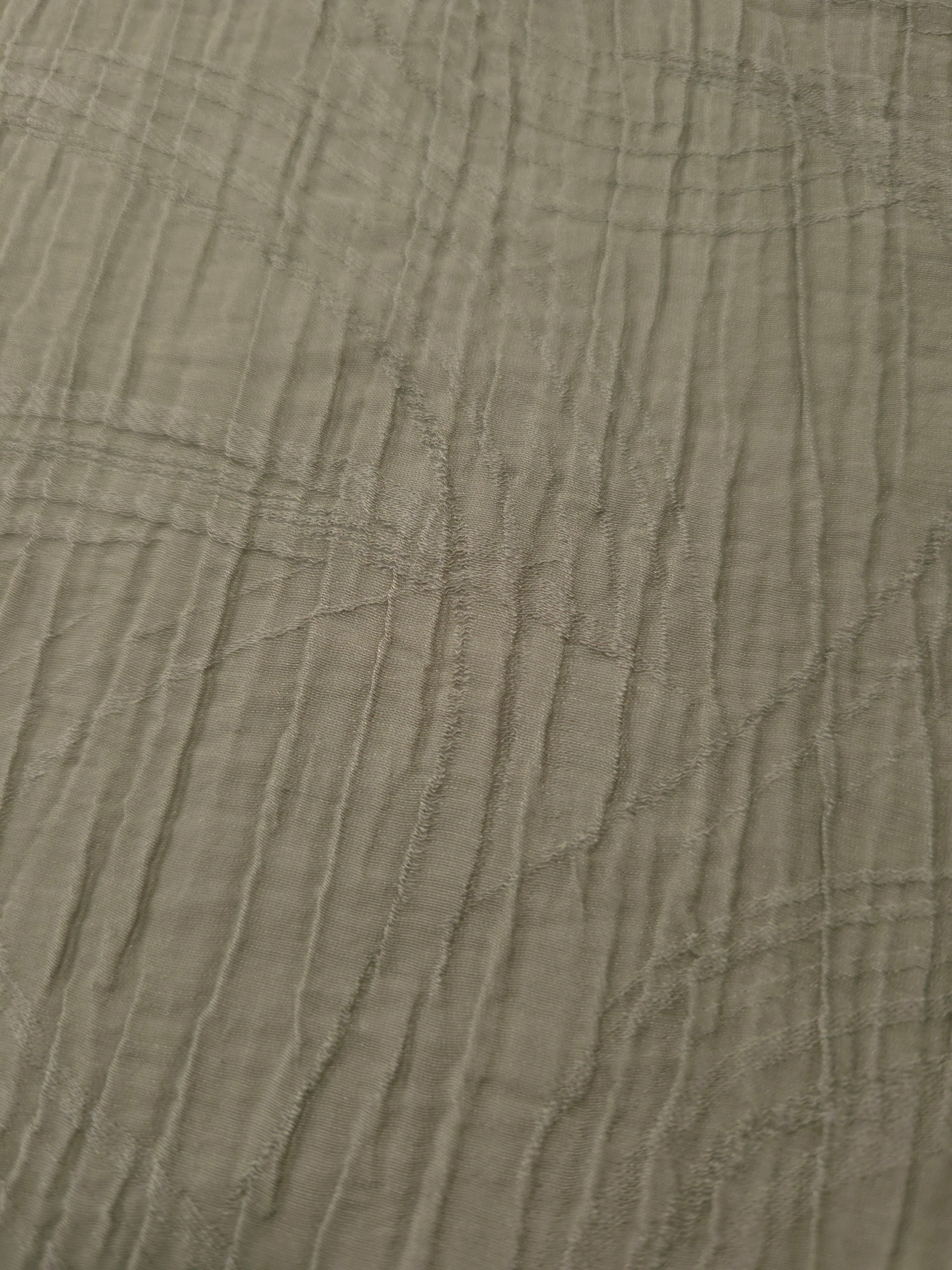 Close-up of Sage Green Tencel jacquard showing tonal swirl texture and light weave.