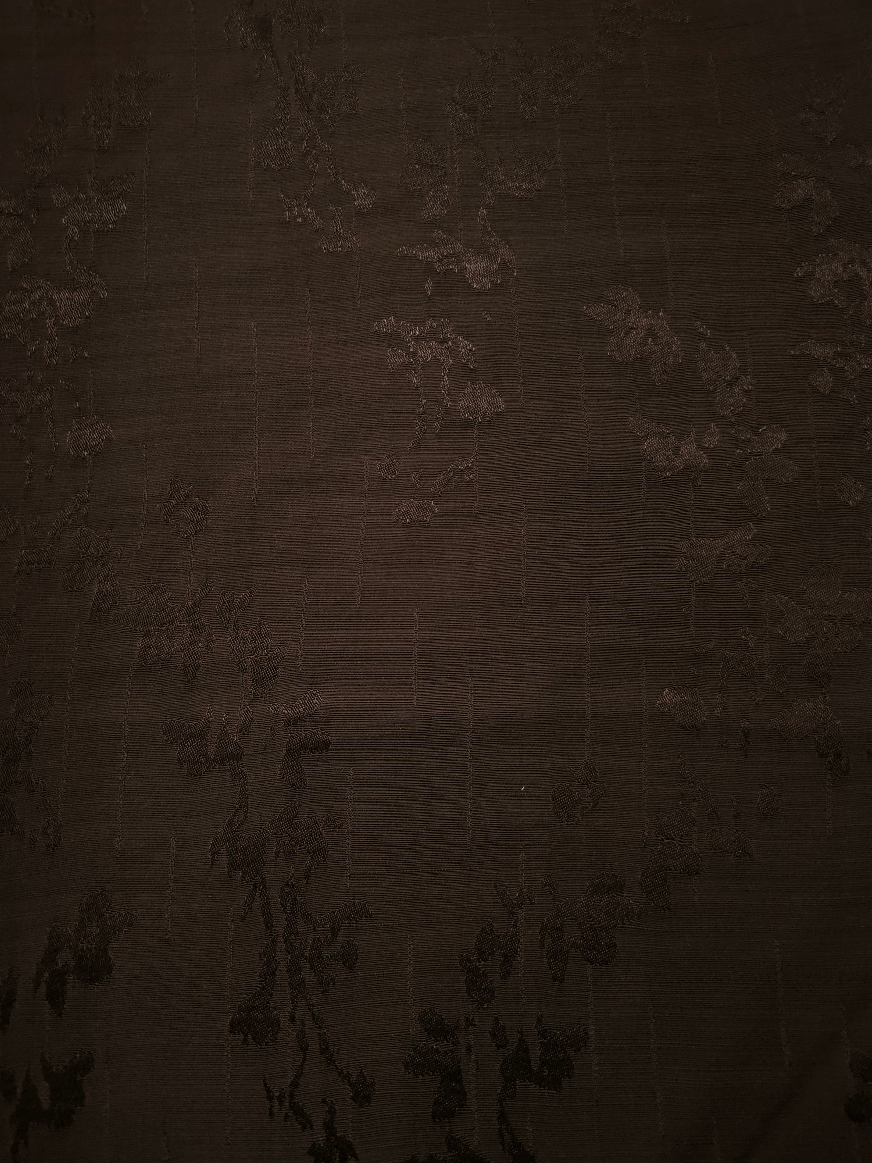 Full trailing rose vine pattern in espresso brown tone-on-tone viscose jacquard for maxi dresses, skirts and coordinated apparel sets.