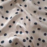 Teal and vanilla cream polka dot Turkish rayon viscose jacquard fabric wave view
