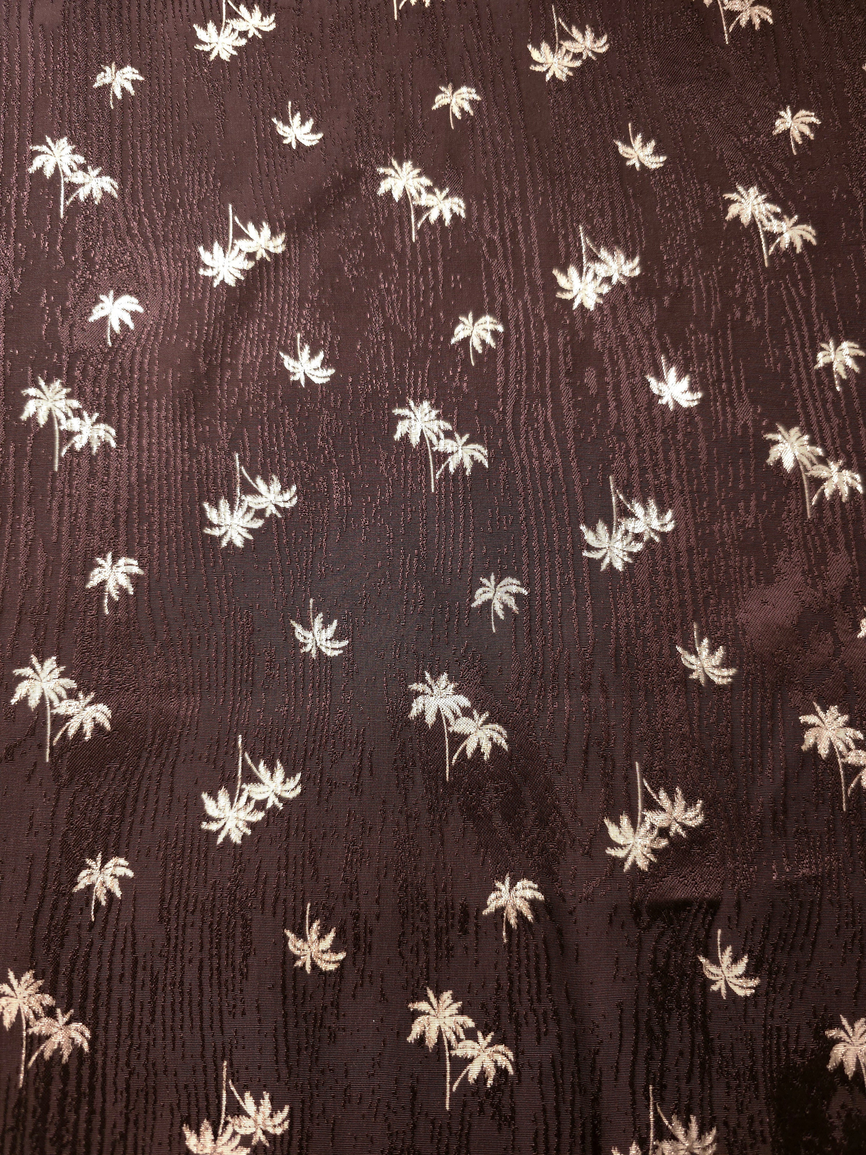 Full mocha brown mini palm repeat across Turkish rayon viscose jacquard for blouses and shirt dresses.