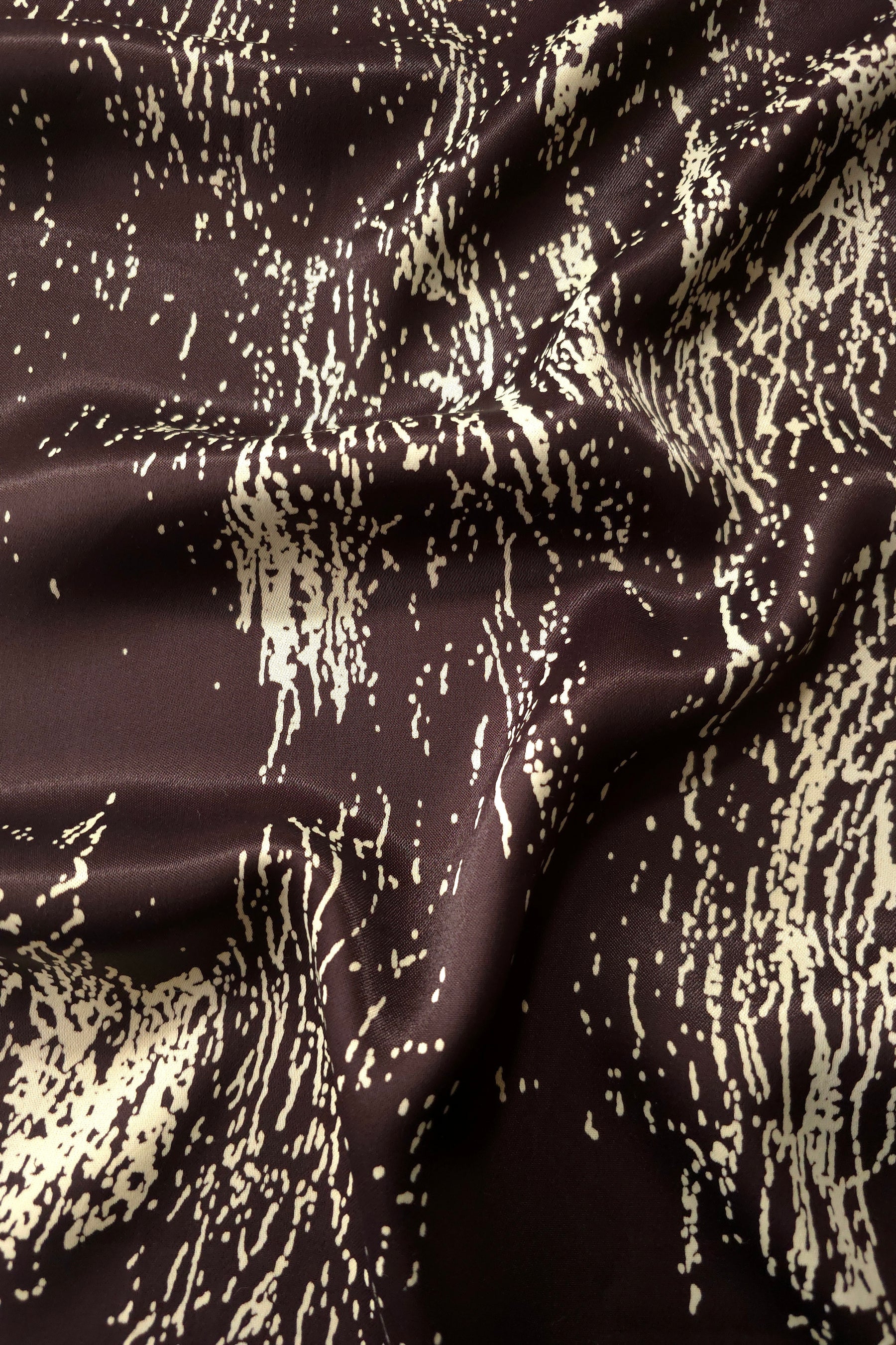 Wave drape of Chocolate Brown - Cream silky rayon with Distressed Ink Line Print.
