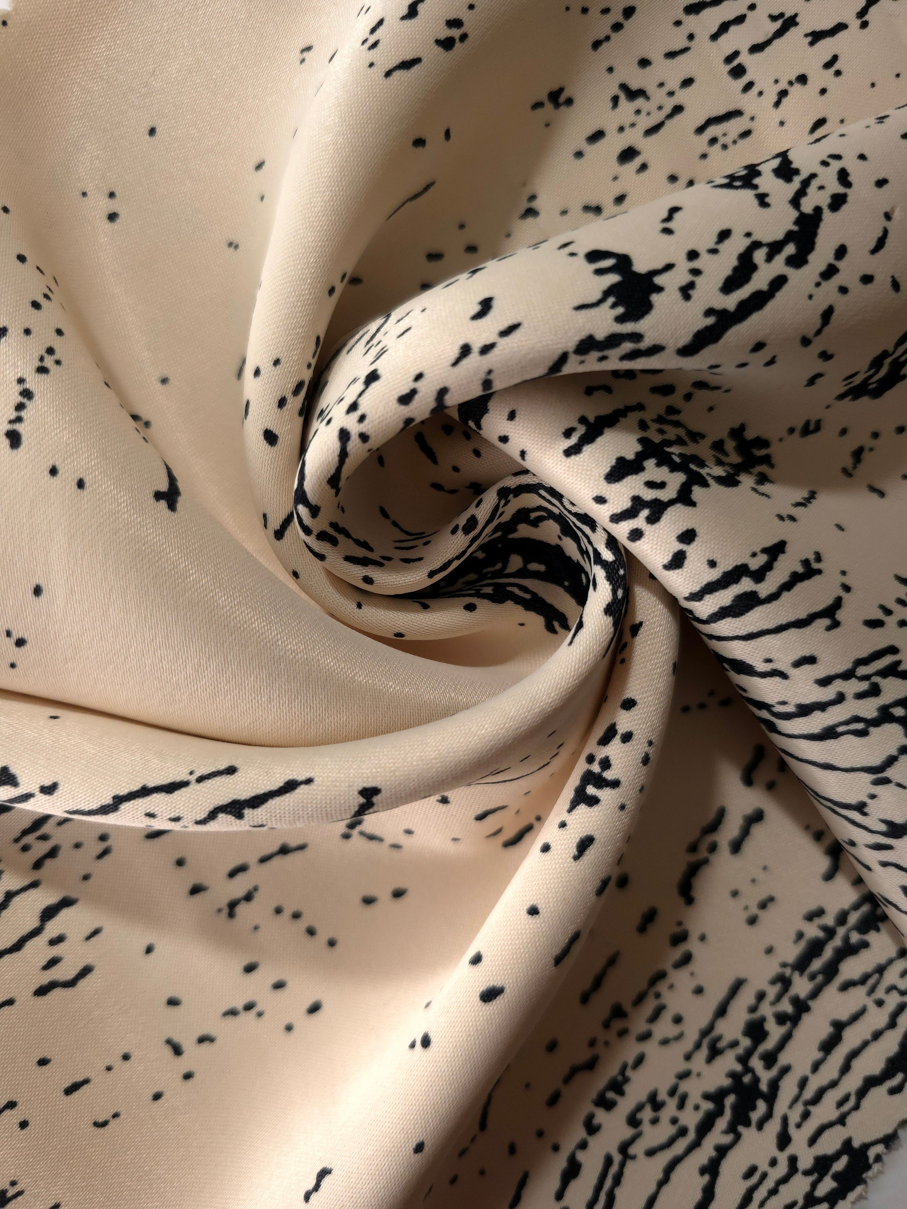 Draped Vanilla Cream - Black Turkish rayon fabric showing fluid fall for kaftan layers and modest dresses.