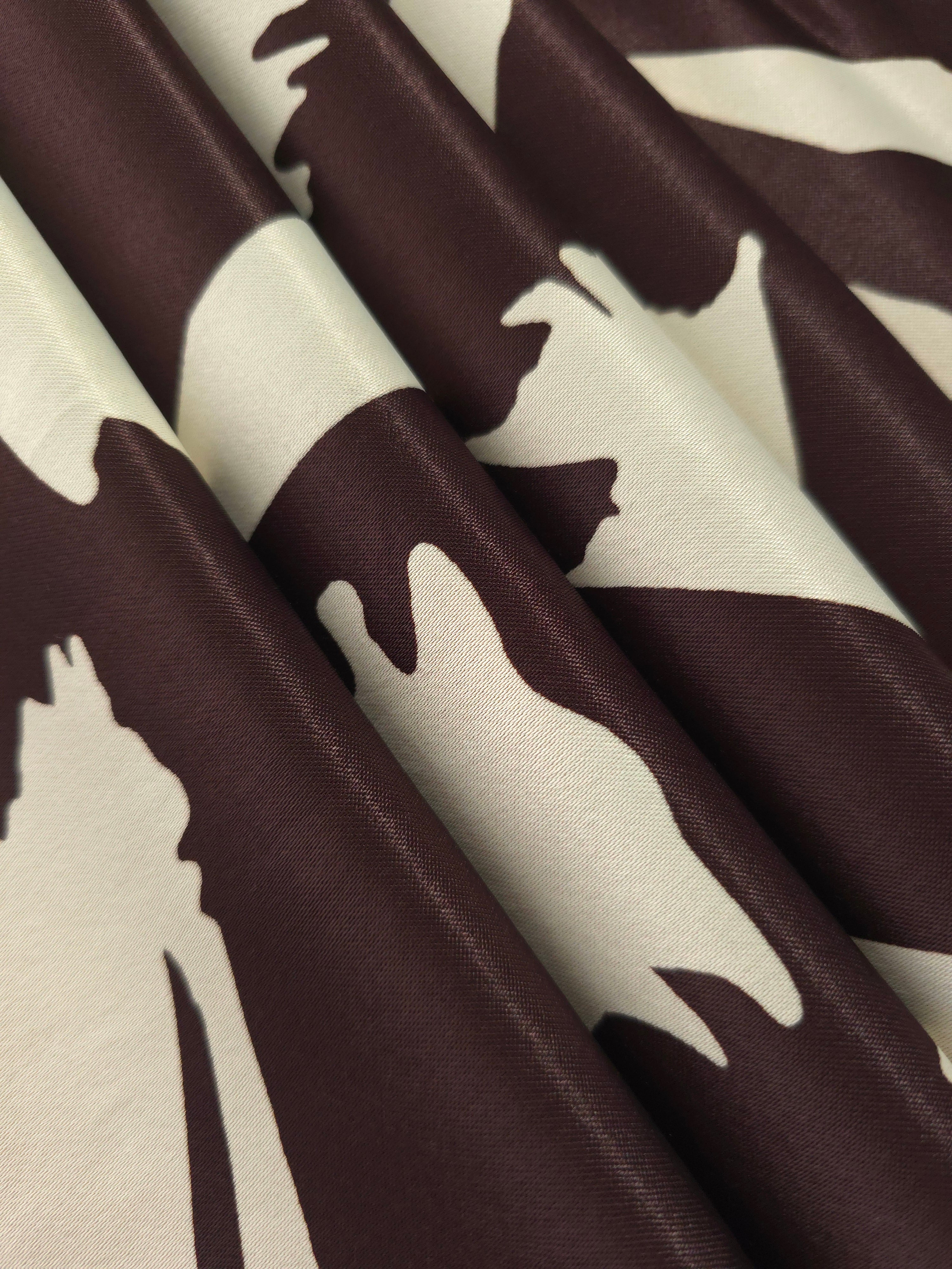 Folded Chocolate Brown - Black Turkish silky rayon, 145 cm wide printed fabric for abaya production.