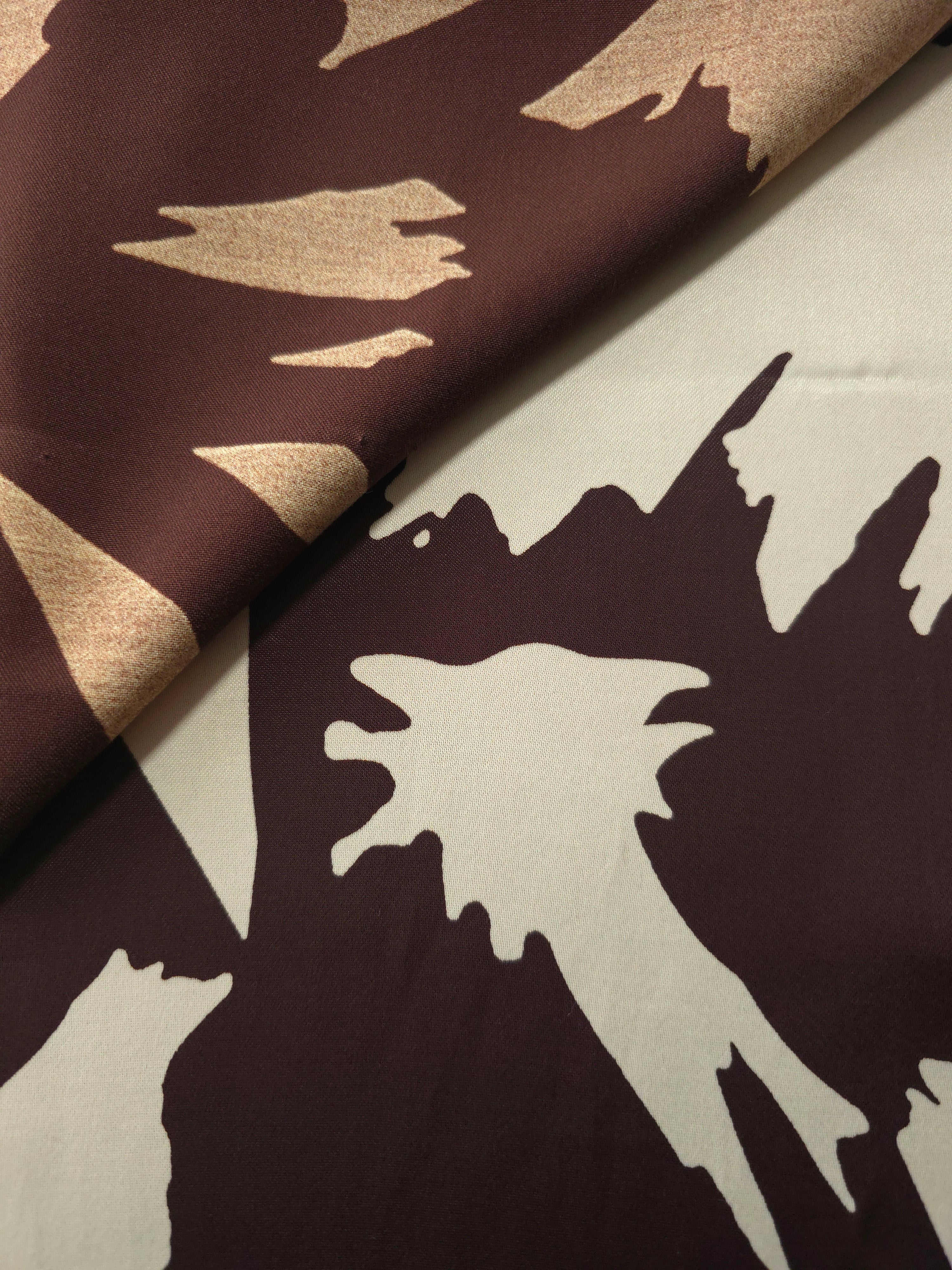 Front and back view of Chocolate Brown - Black rayon fabric for modest dress opacity and print coverage.