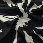Wave shot of Formal Black - Charcoal silky rayon with tonal abstract petal print for occasion abayas.