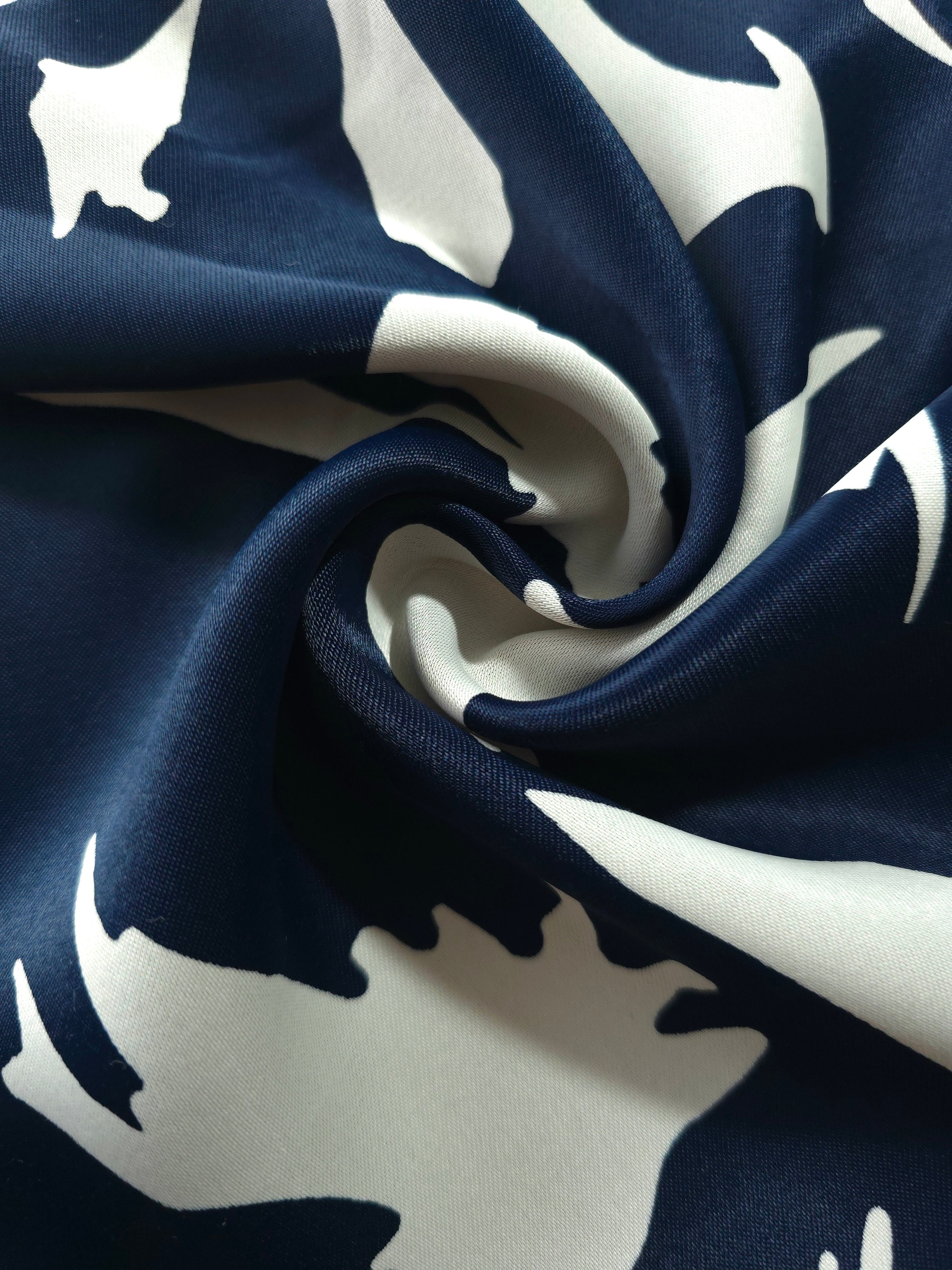 Draped Midnight Blue - Black silky rayon fabric showing soft flow for abayas, kaftans and modest dresses.