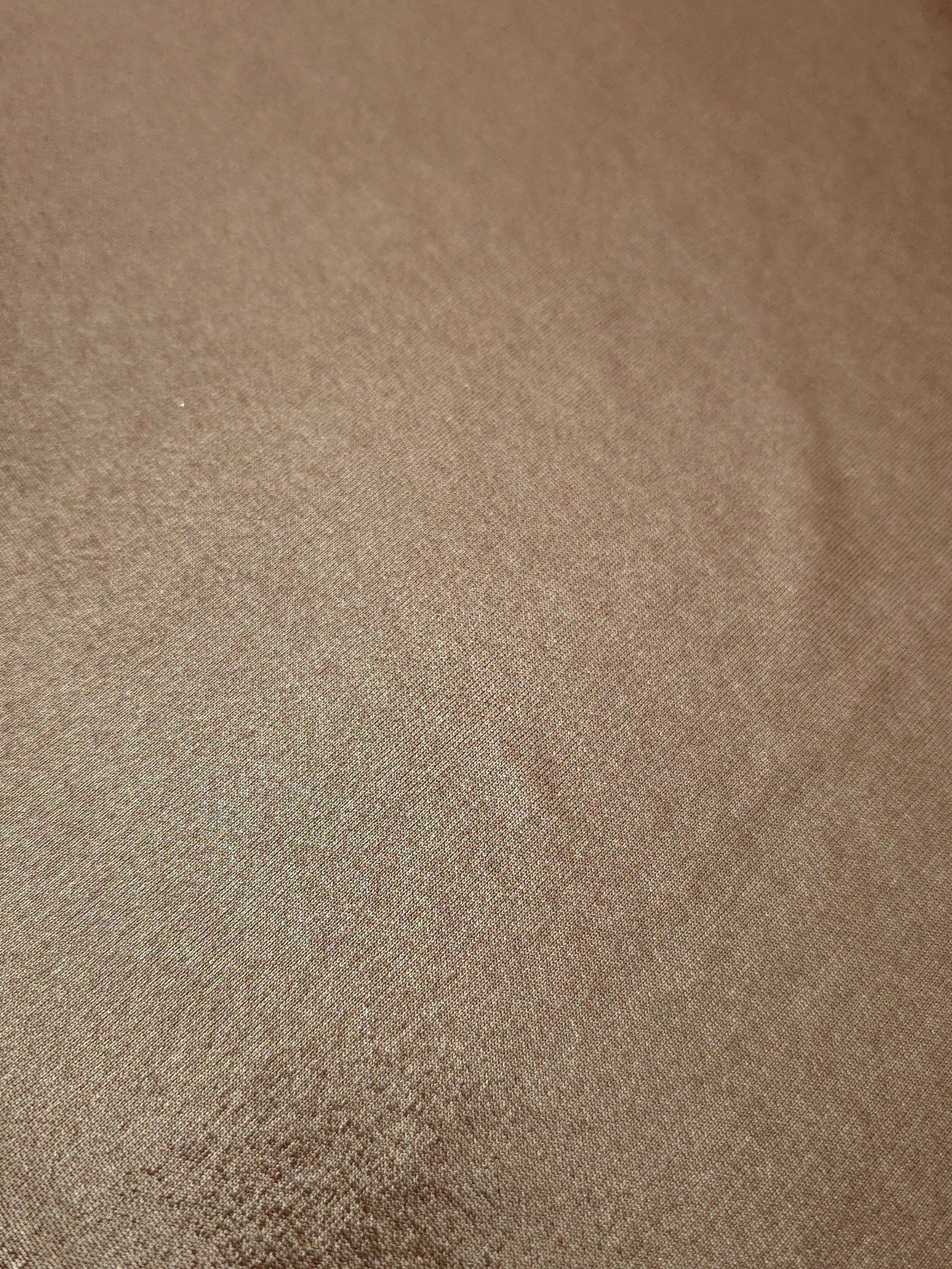 Warm Taupe Beige shimmer stretch fabric close-up, revealing metallic foil texture and reflective detail for fashion and costume sewing